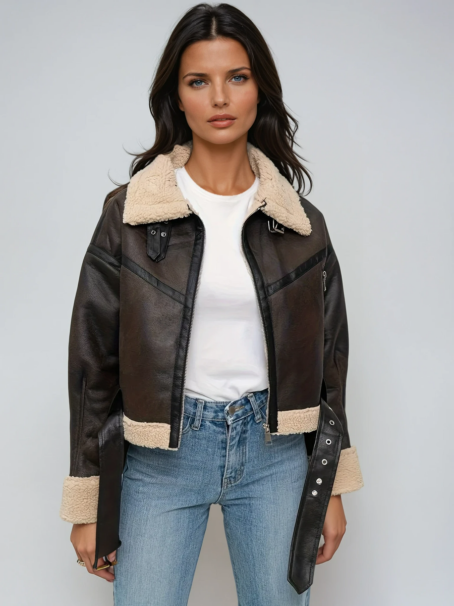 Women's Short Leather Winter Jacket