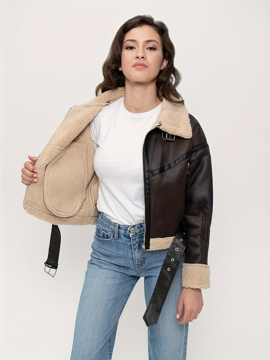Women's Short Leather Winter Jacket