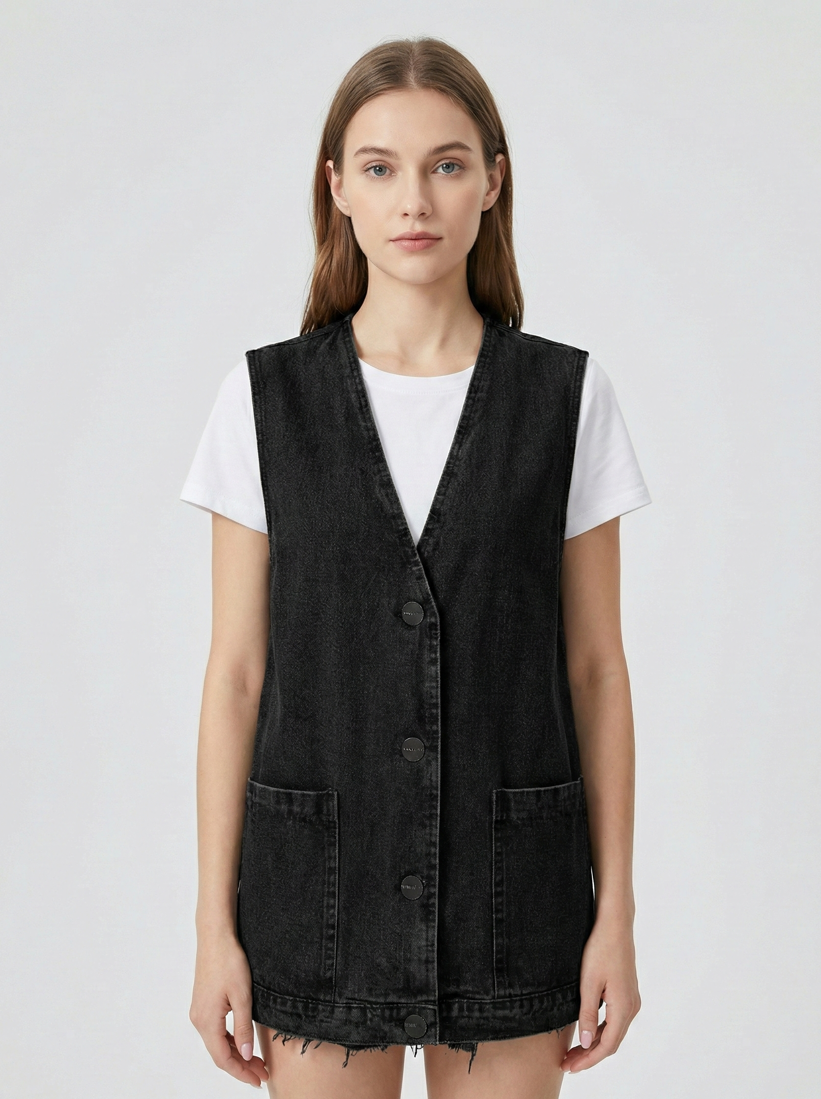 Women’s Minimalist Denim Vest with Sleeveless Design and Relaxed Fit
