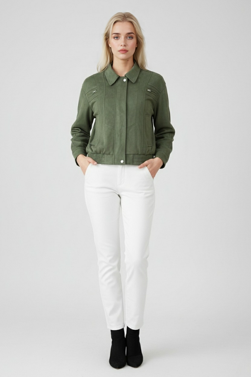 Elegant Green Bomber Jacket with Timeless Style