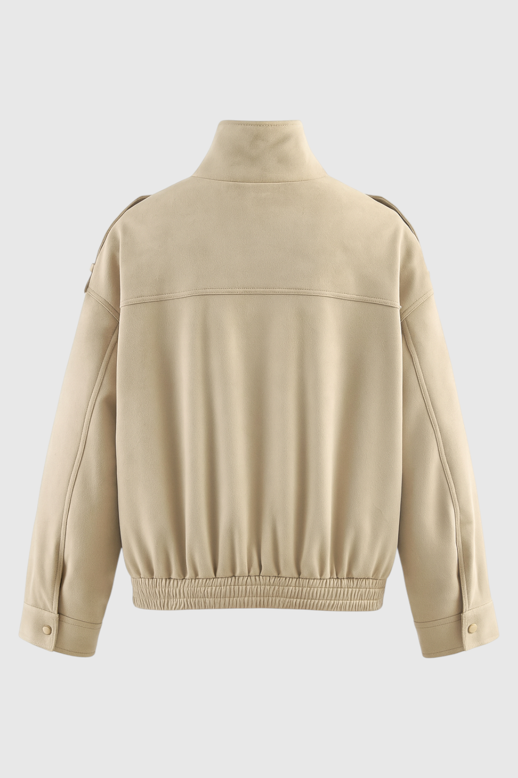 Stylish Beige Bomber Jacket with Stand Collar