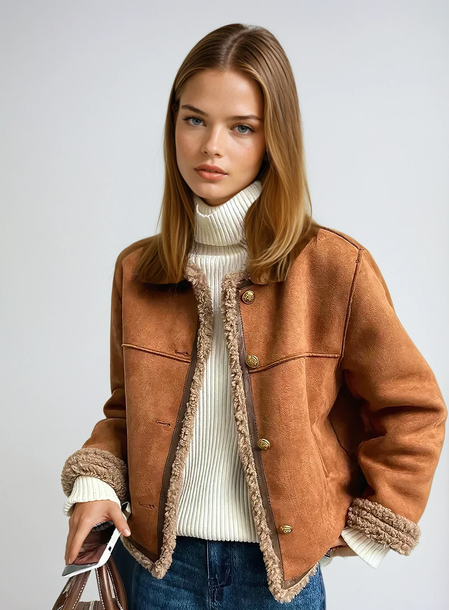 Women’s Faux Shearling Lined Suede Jacket