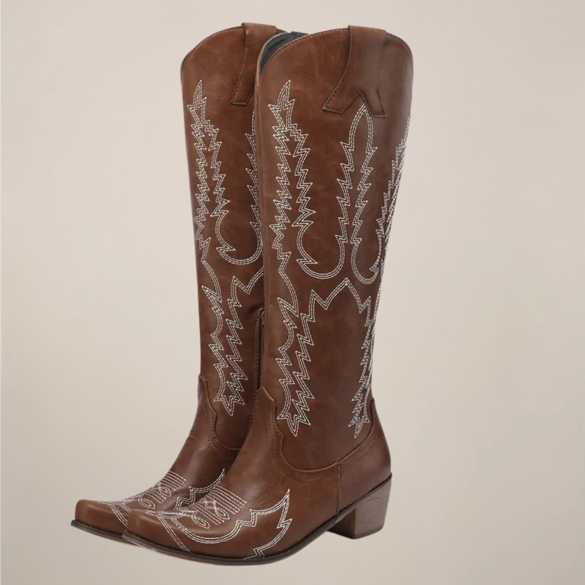 Women's Knee-High Cowboy Boots with Embroidered Design