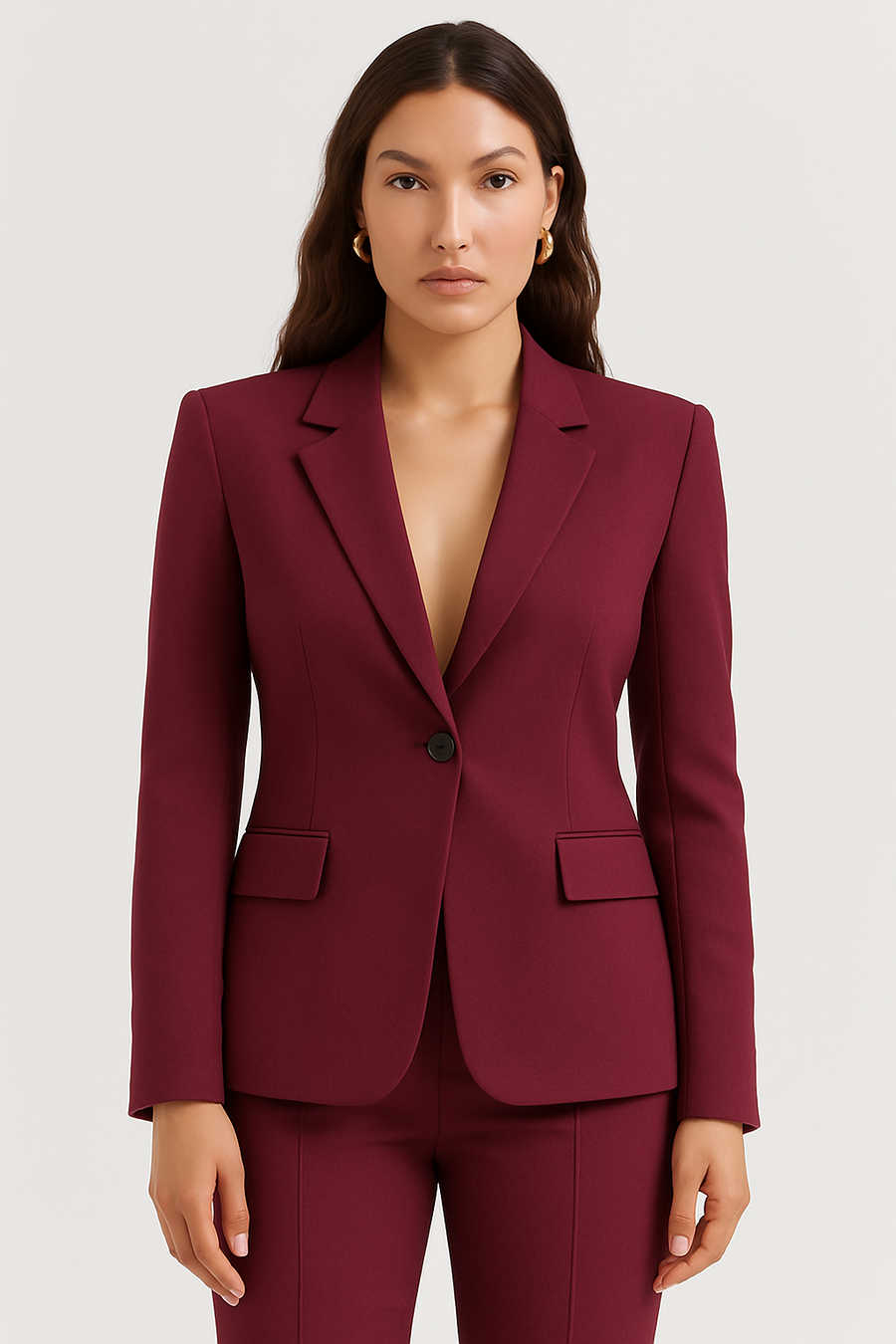 Wine Red Slim-Fit Blazer – Single-Button Tailored Jacket