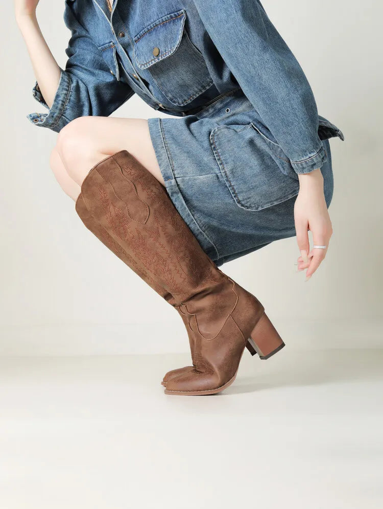Brown Women's Knee-High Cowboy Boots