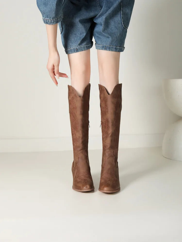 Brown Women's Knee-High Cowboy Boots