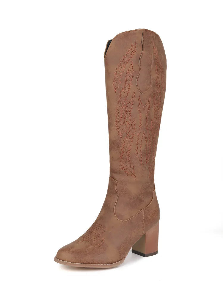 Brown Women's Knee-High Cowboy Boots