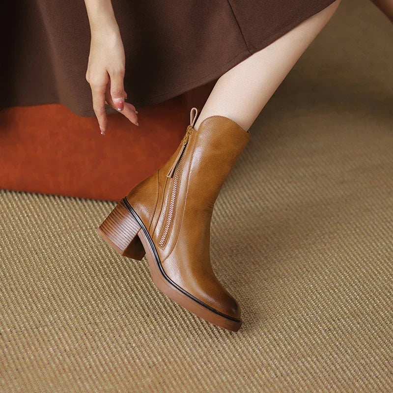 Women’s Zip-Up Ankle Boots with Block Heel