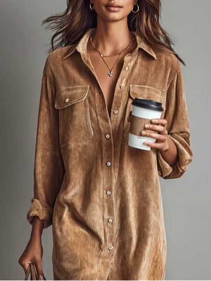 Aurovia Elegant Flared Shirt Dress