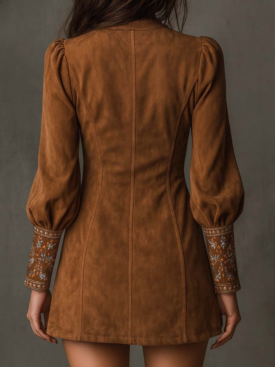 Harlow | Embroidered Faux Suede Mini Dress