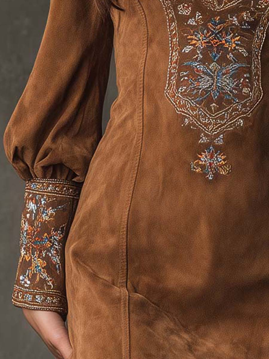 Harlow | Embroidered Faux Suede Mini Dress