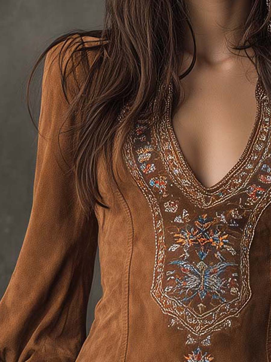 Harlow | Embroidered Faux Suede Mini Dress