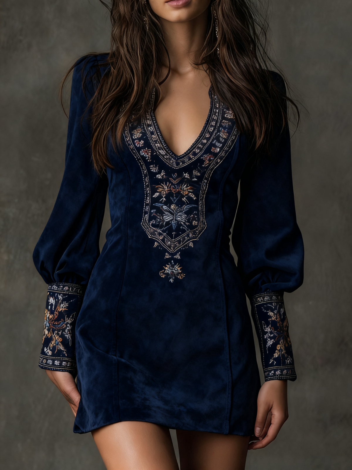 Harlow | Embroidered Faux Suede Mini Dress