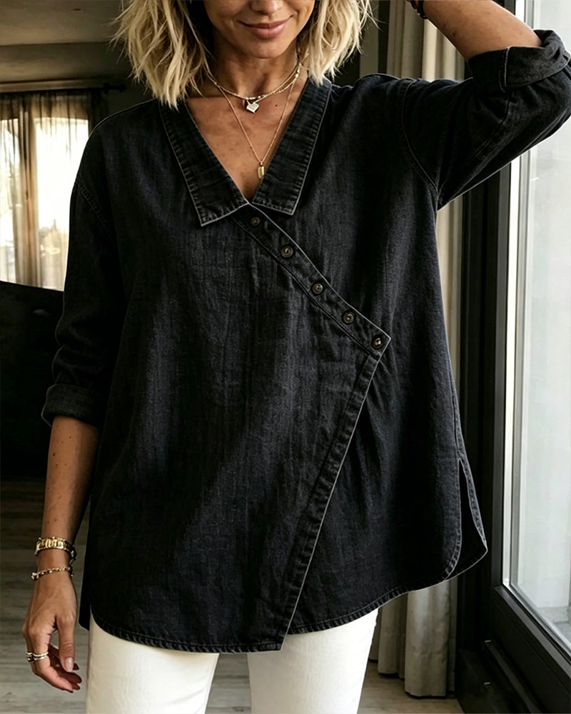 Women’s | Asymmetrical Button Front Collared Blouse