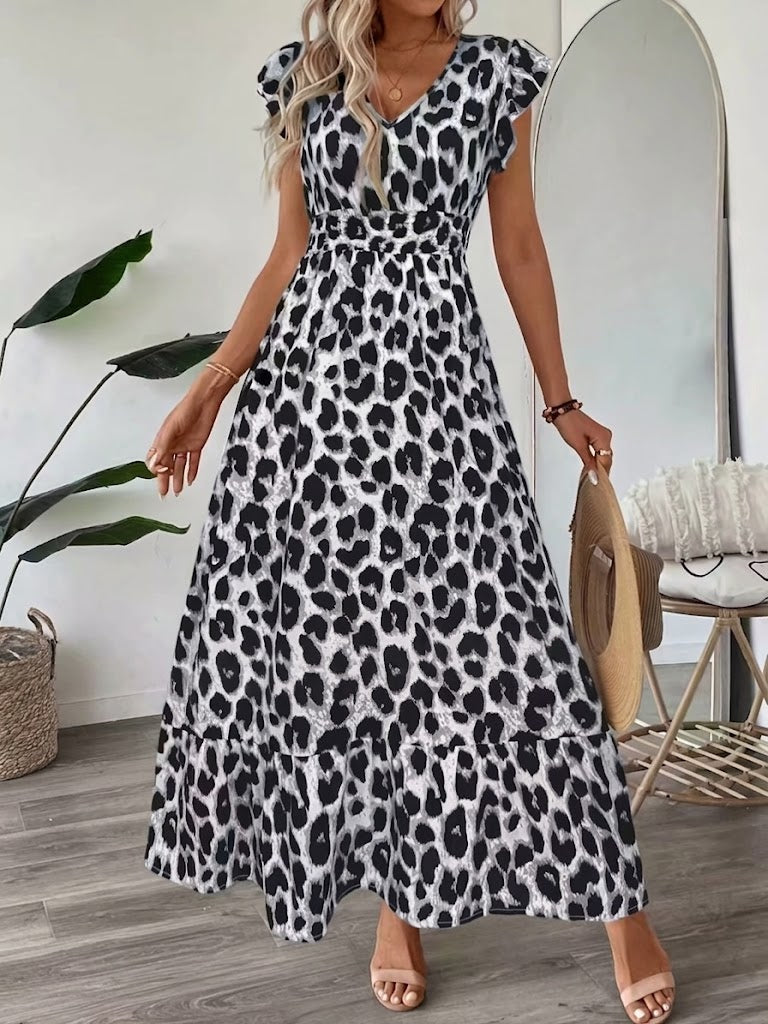 Celeste | Baroque Print Maxi Dress with V-Neck and Smocked Waist