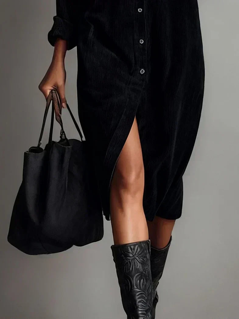 Aurovia Elegant Flared Shirt Dress