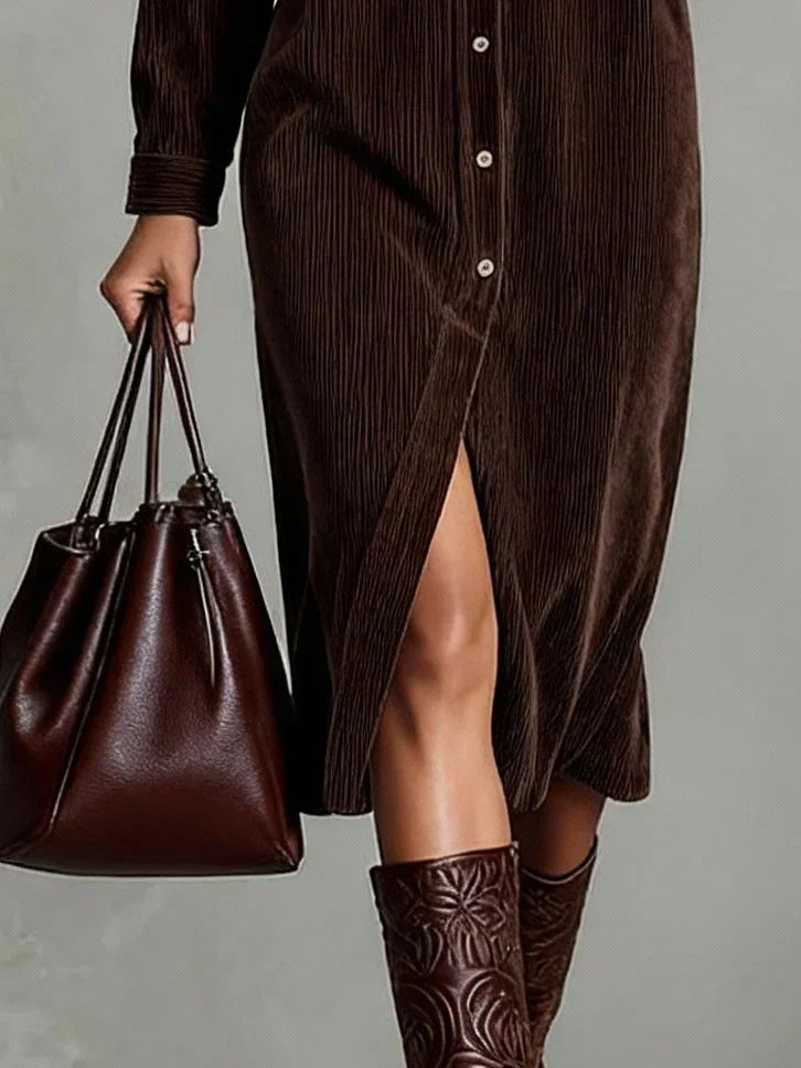 Aurovia Elegant Flared Shirt Dress