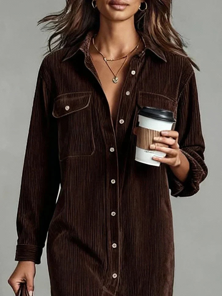 Aurovia Elegant Flared Shirt Dress