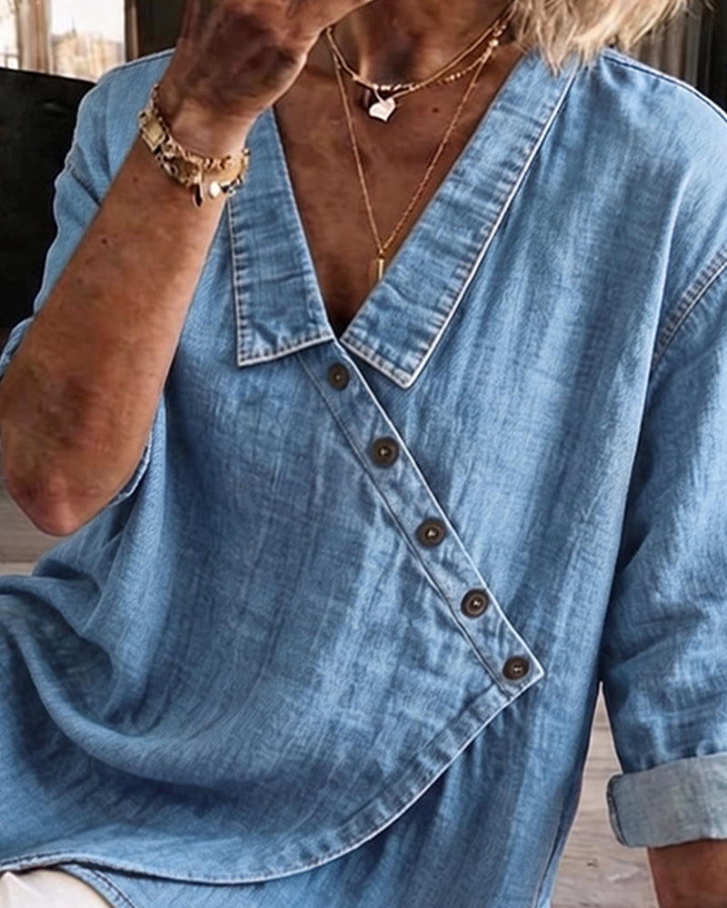 Women’s | Asymmetrical Button Front Collared Blouse