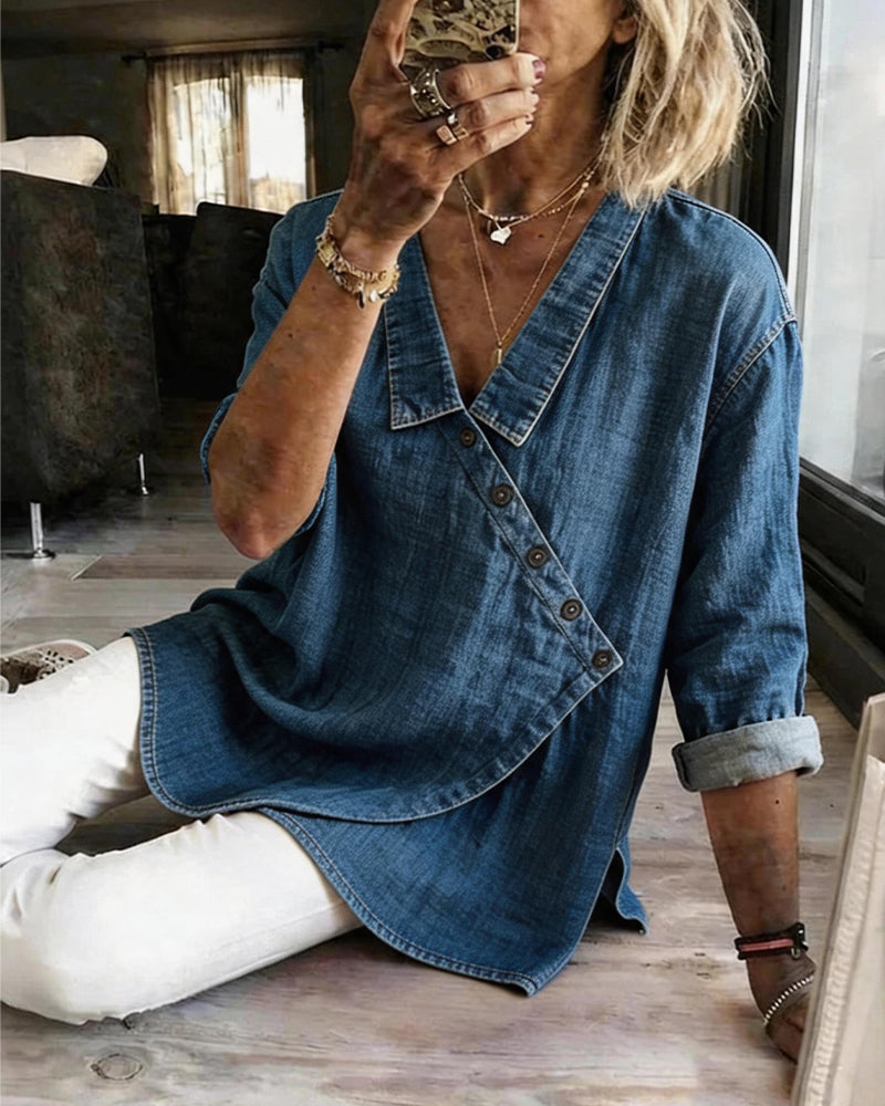 Women’s | Asymmetrical Button Front Collared Blouse