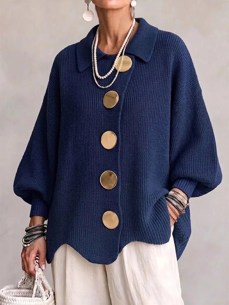Penelope | Oversized Collared Knit Cardigan With Metal Buttons