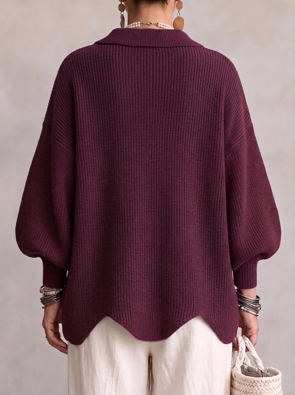 Penelope | Oversized Collared Knit Cardigan With Metal Buttons