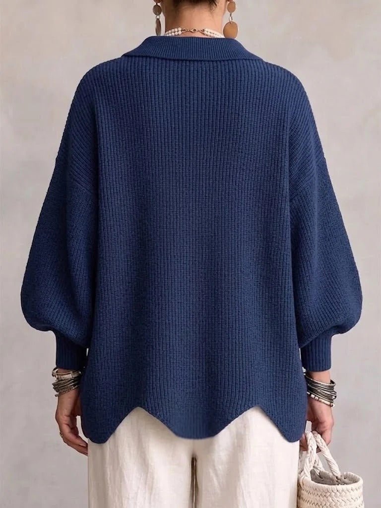 Penelope | Oversized Collared Knit Cardigan With Metal Buttons