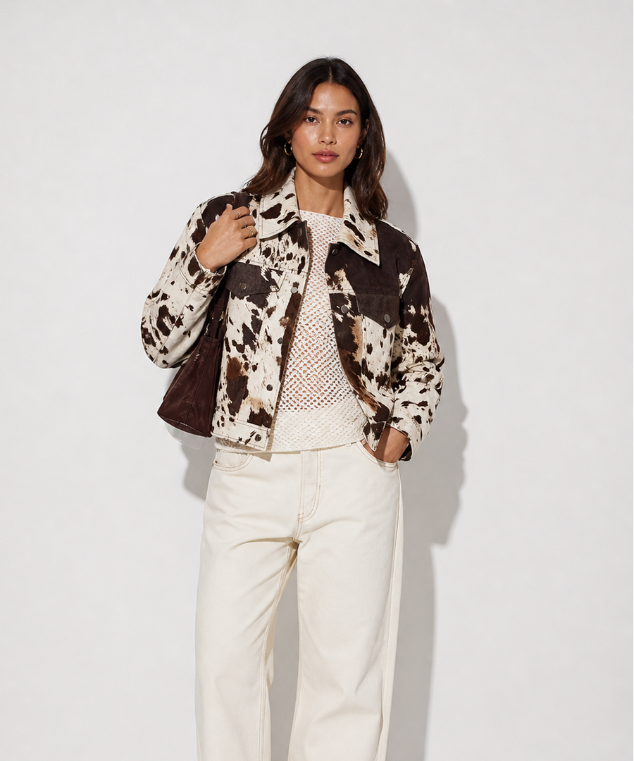 Women's Cow Print Pattern Statement Jacket