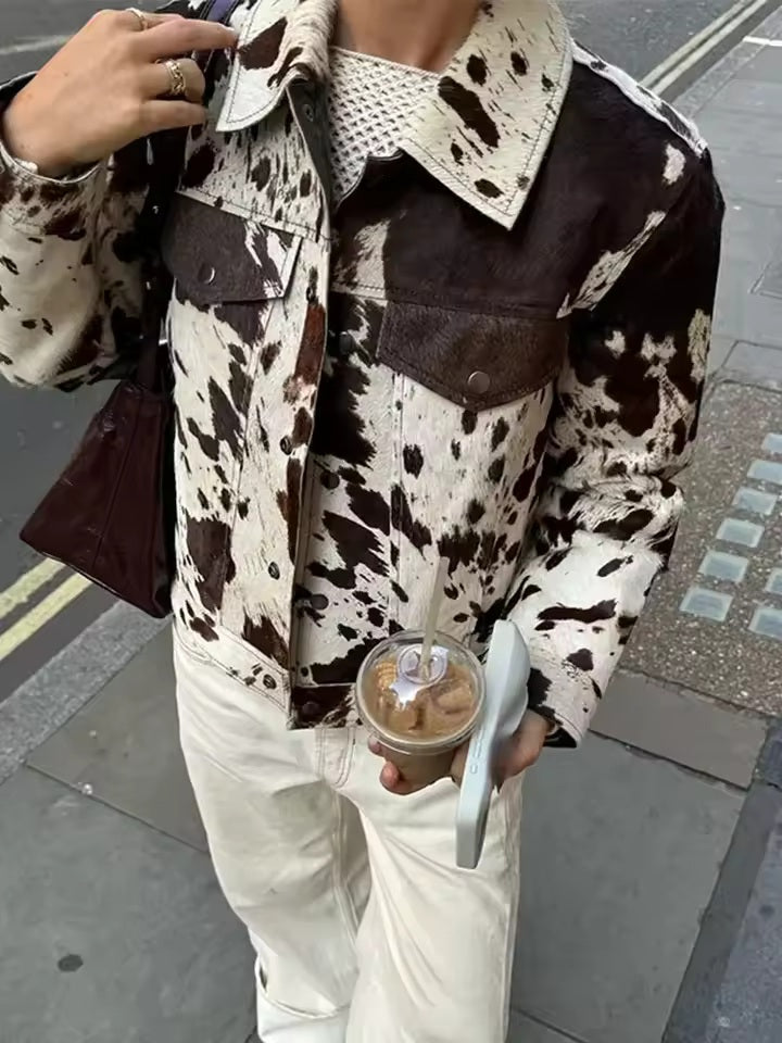 Women's Cow Print Pattern Statement Jacket