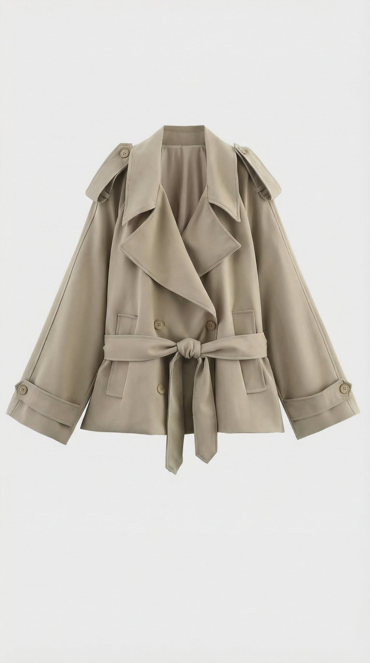 Women's Short Belted Khaki Trench Coat